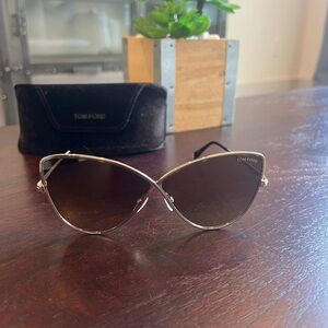 Tom Ford Cat Eye Sunglasses Gold Metal Brown Gradient Lens Luxury Designer TF